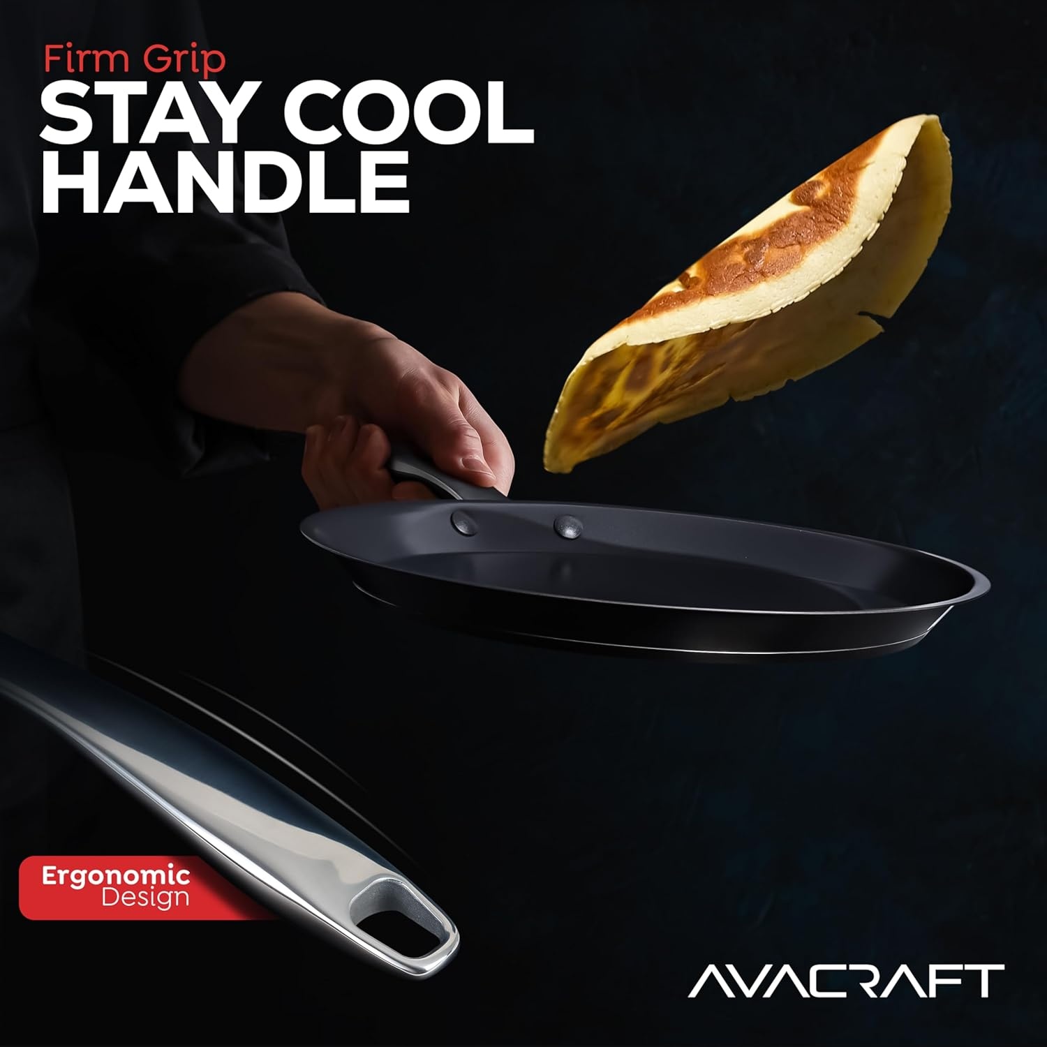 image:imageAVACRAFT 10 inch 94 Nonstick Ceramic Coating Stainless Steel Crepe Pan Tawa Dosa Tortilla Pan Compatible with All Stovetops PFOA PTFE Toxin Free11 Inch
