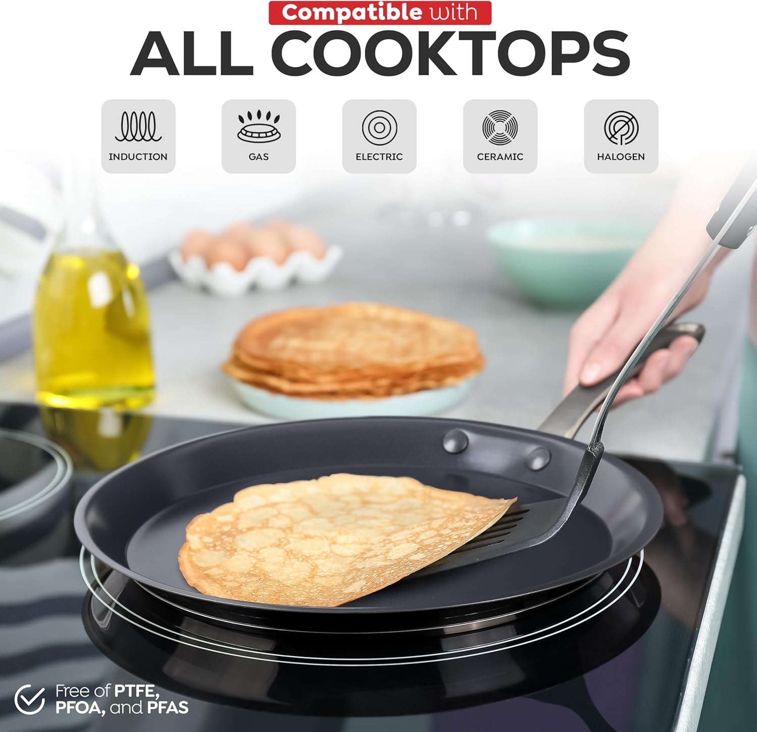 image:imageAVACRAFT 10 inch 94 Nonstick Ceramic Coating Stainless Steel Crepe Pan Tawa Dosa Tortilla Pan Compatible with All Stovetops PFOA PTFE Toxin Free11 Inch