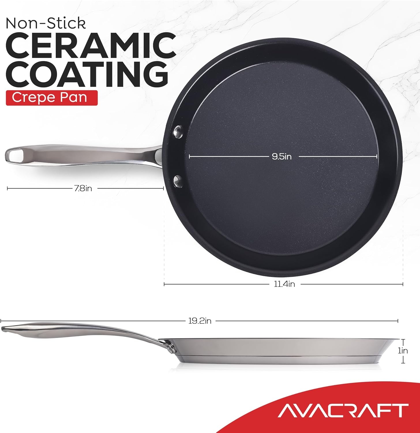 image:imageAVACRAFT 10 inch 94 Nonstick Ceramic Coating Stainless Steel Crepe Pan Tawa Dosa Tortilla Pan Compatible with All Stovetops PFOA PTFE Toxin Free11 Inch