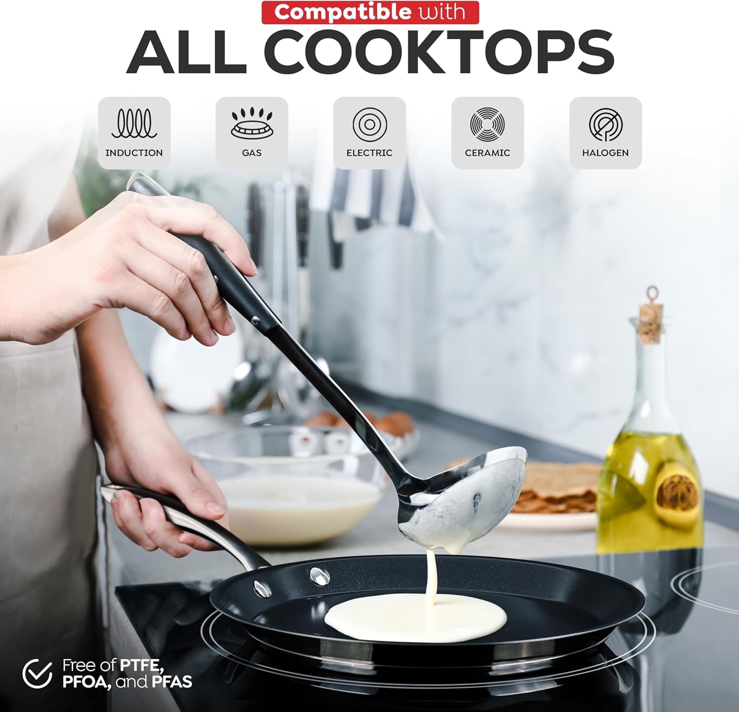 image:imageAVACRAFT 10 inch 94 Nonstick Ceramic Coating Stainless Steel Crepe Pan Tawa Dosa Tortilla Pan Compatible with All Stovetops PFOA PTFE Toxin Free94 Inch