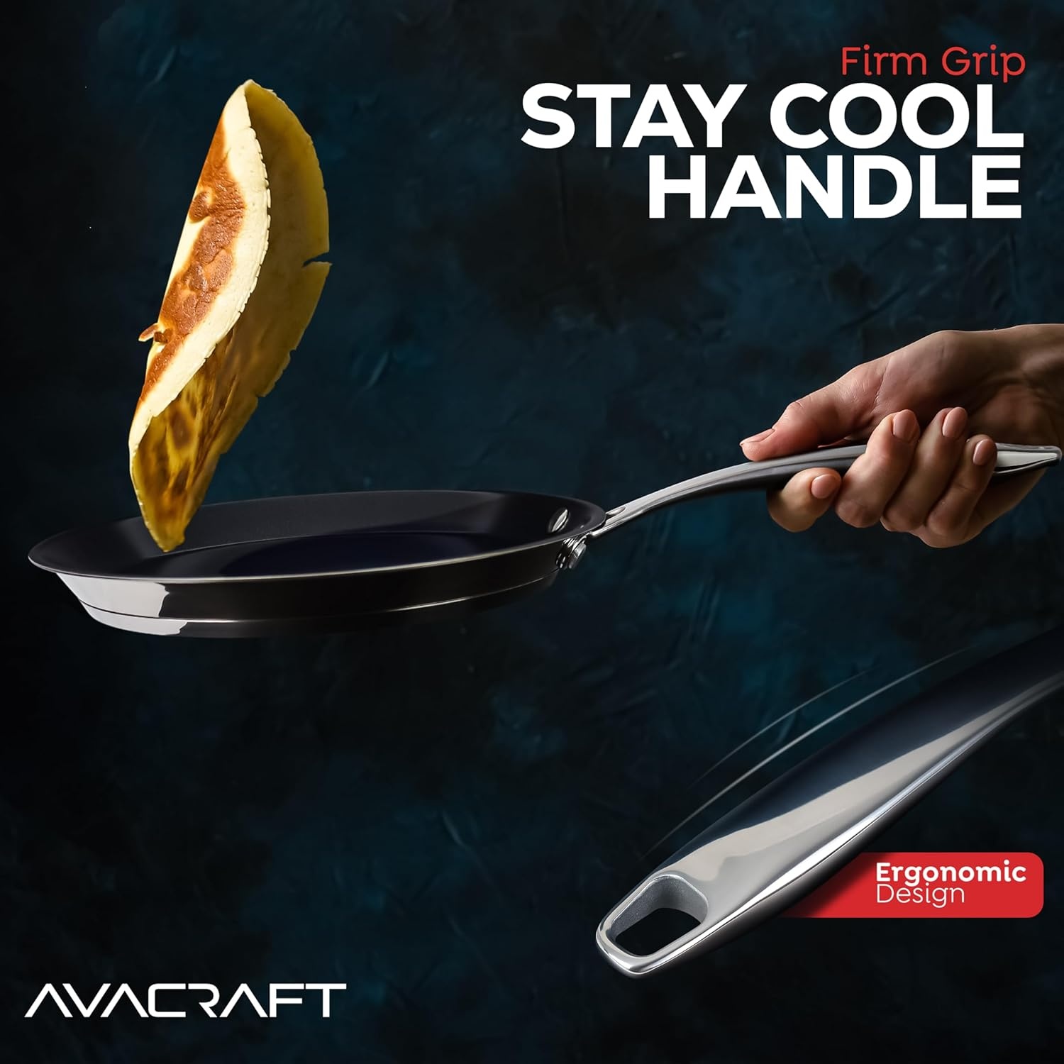 image:imageAVACRAFT 10 inch 94 Nonstick Ceramic Coating Stainless Steel Crepe Pan Tawa Dosa Tortilla Pan Compatible with All Stovetops PFOA PTFE Toxin Free94 Inch
