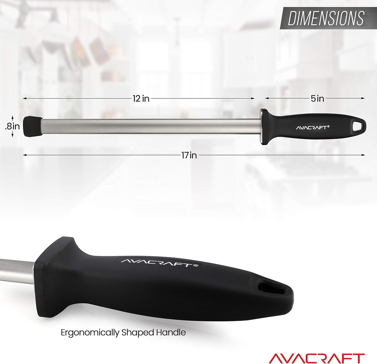image:imageAVACRAFT 12 inch Knife Sharpener Rod Diamond Steel Knife Honing Steel Premium Knife Sharpening Steel Oval shaped Honer Ergonomic Handle for Firm Grip