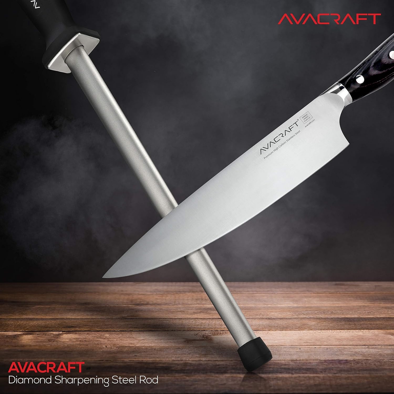 image:imageAVACRAFT 12 inch Knife Sharpener Rod Diamond Steel Knife Honing Steel Premium Knife Sharpening Steel Oval shaped Honer Ergonomic Handle for Firm Grip