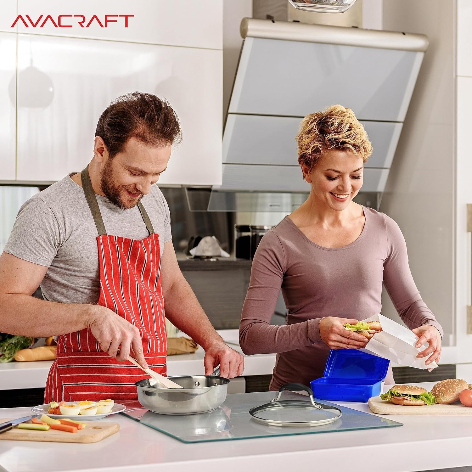 image:imageAVACRAFT 1810 10 Inch Stainless Steel Frying Pan with Lid Side Spouts Induction Versatile Stainless Steel SkilletStainless Steel