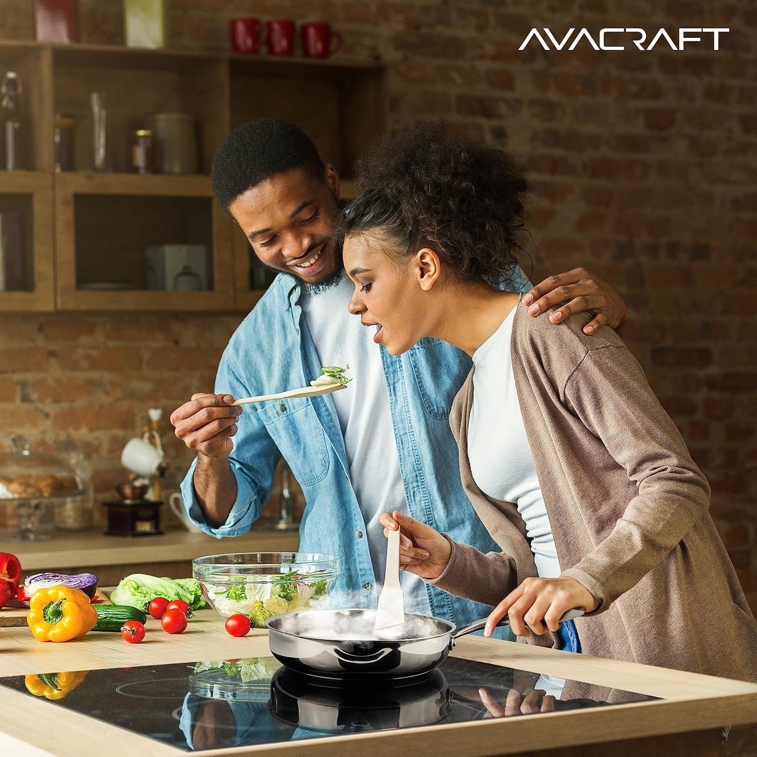image:imageAVACRAFT 1810 10 Inch Stainless Steel Frying Pan with Lid Side Spouts Induction Versatile Stainless Steel SkilletStainless Steel