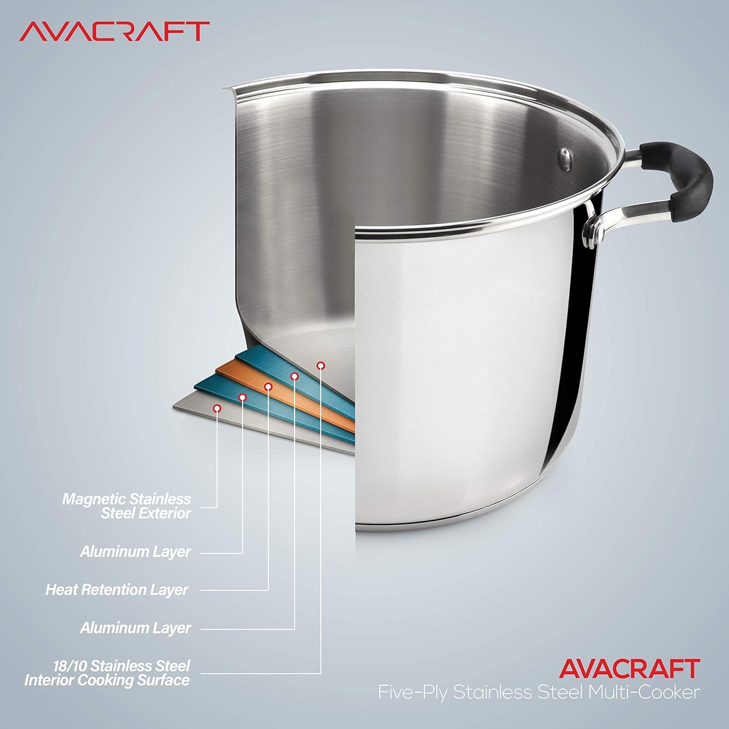 image:imageAVACRAFT 1810 Stainless Steel 4 Piece Pasta Pot with Strainer Insert Stock Pot with Steamer Basket and Pasta Pot Insert Pasta Cooker Set with Glass Lid 7 Quart