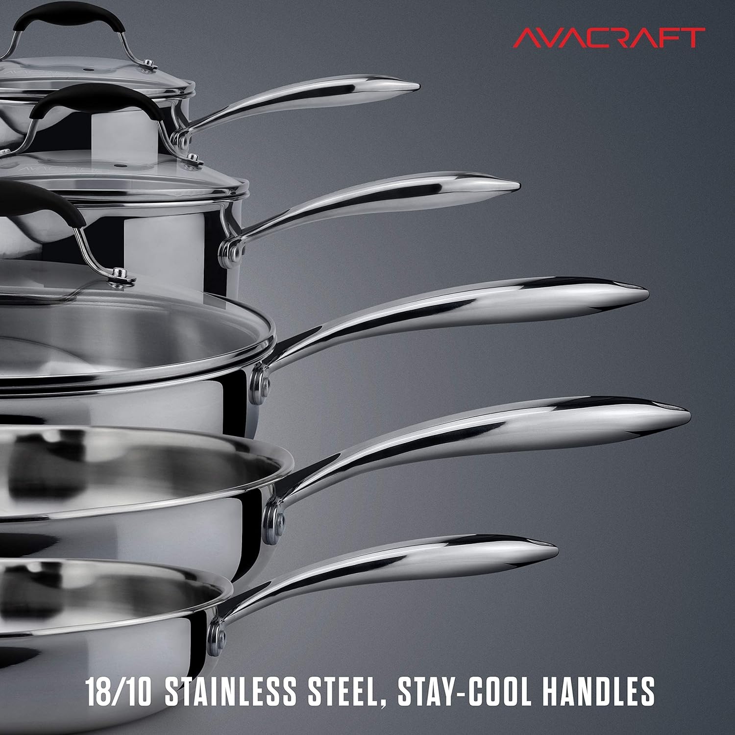 image:imageAVACRAFT 1810 Stainless Steel Cookware Set Premium Pots and Pans Kitchen Essentials For Cooking MultiPly Body Stainless Steel 10Pieces