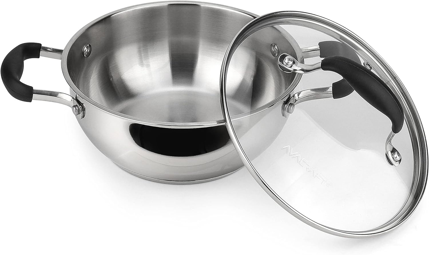 image:imageAVACRAFT 1810 Stainless Steel Everyday Pan Stir Fry Pan with FivePly Base Chefs Pan with Glass Lid Multipurpose Stewpot Skillet Saute Pan Casserole in Pots and Pans 8 inch8 Inch