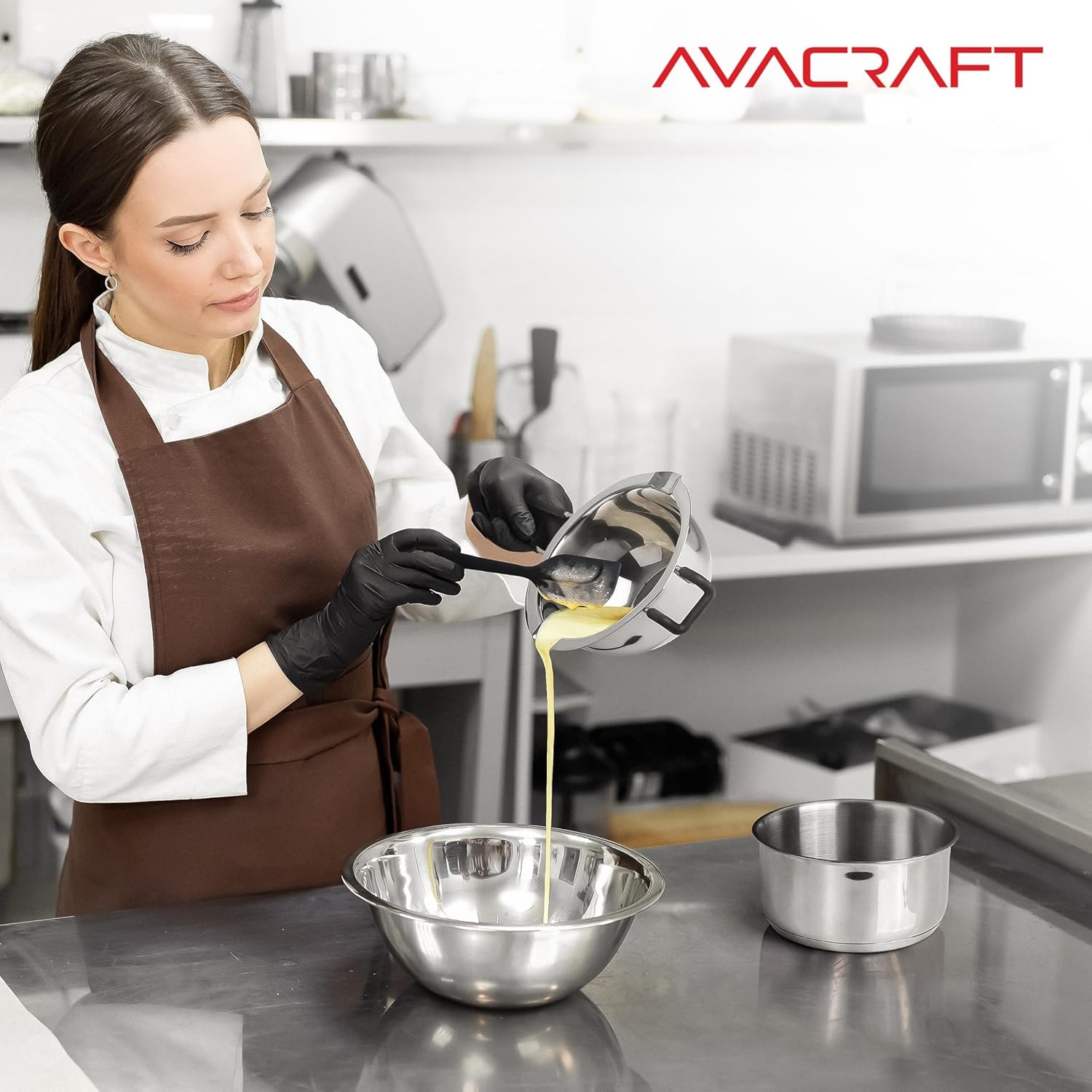 image:imageAVACRAFT 188 Stainless Steel Double Boiler 15 Quart Quality Clad Melting Pot for Butter Chocolate Cheese Wax Sauces Even Heat Tempered Glass Lid Long Handle Bottom has 5 Layers04 Quarts