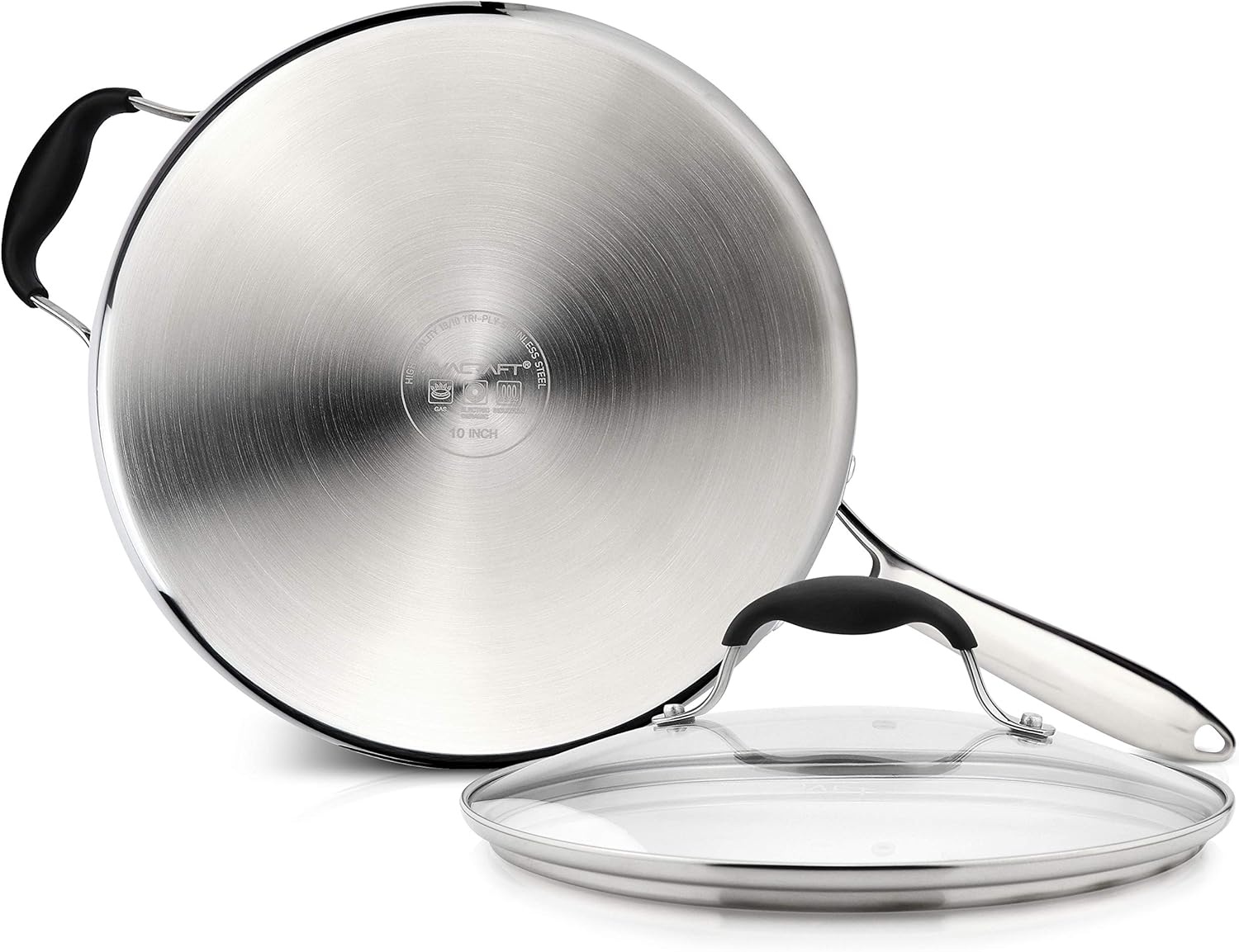 image:imageAVACRAFT 8 Inch TriPly Stainless Steel Frying Pan with Lid Side Spouts Induction Pan Versatile Stainless Steel Skillet Fry Pan in our Pots and Pans TriPly Stainless Steel 8 InchStainless Steel