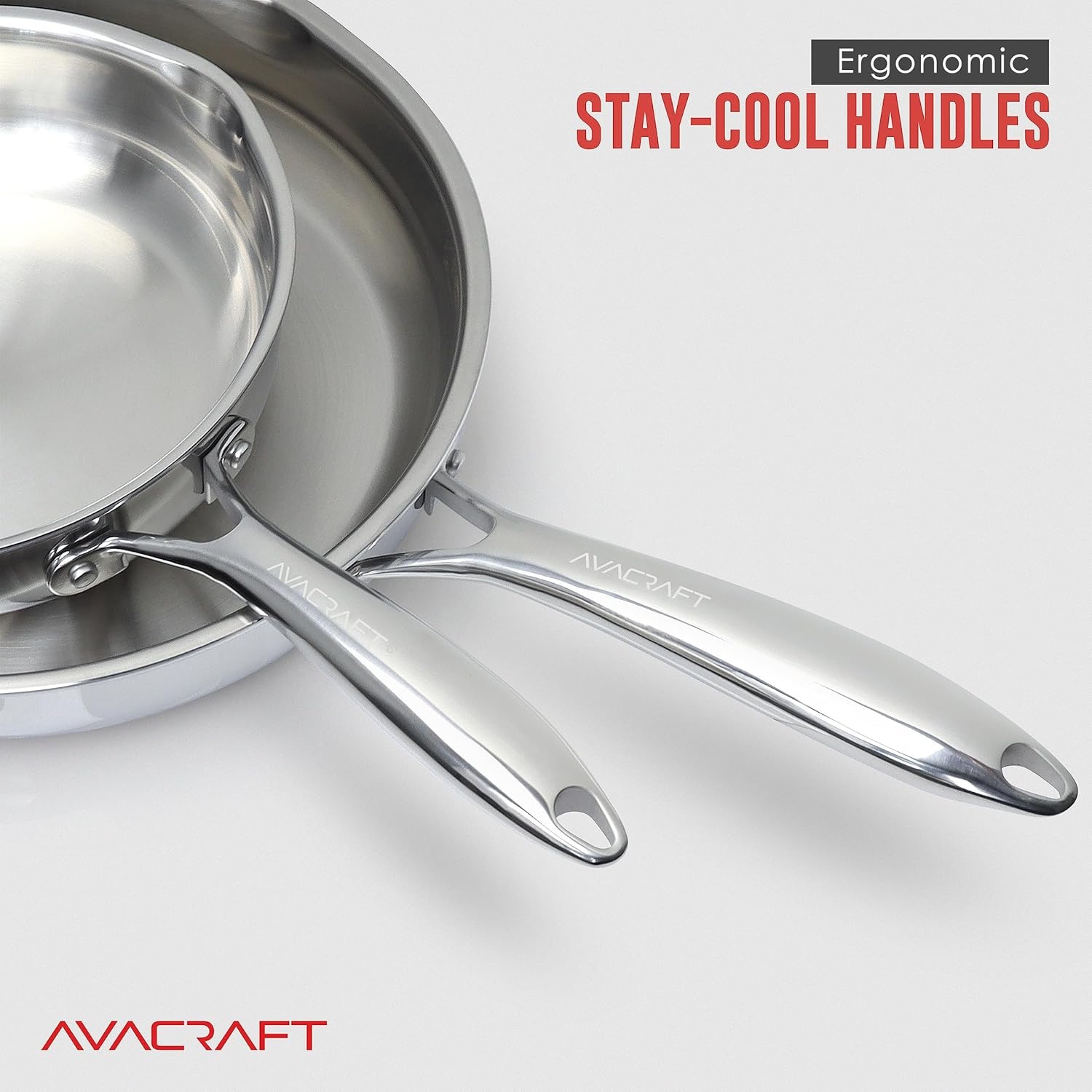 image:imageAVACRAFT 8 Inch TriPly Stainless Steel Frying Pan with Lid Side Spouts Induction Pan Versatile Stainless Steel Skillet Fry Pan in our Pots and Pans TriPly Stainless Steel 8 InchStainless Steel