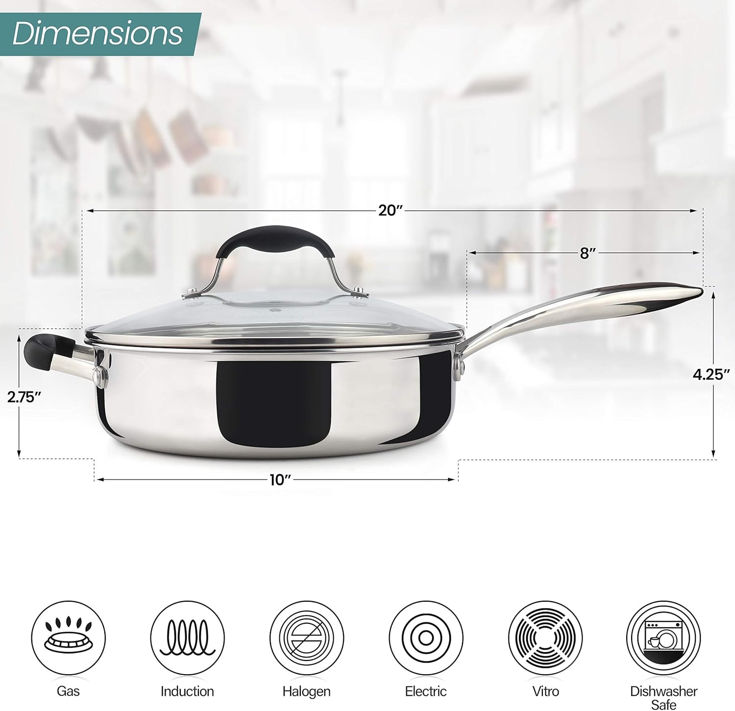 image:imageAVACRAFT 8 Inch TriPly Stainless Steel Frying Pan with Lid Side Spouts Induction Pan Versatile Stainless Steel Skillet Fry Pan in our Pots and Pans TriPly Stainless Steel 8 InchStainless Steel