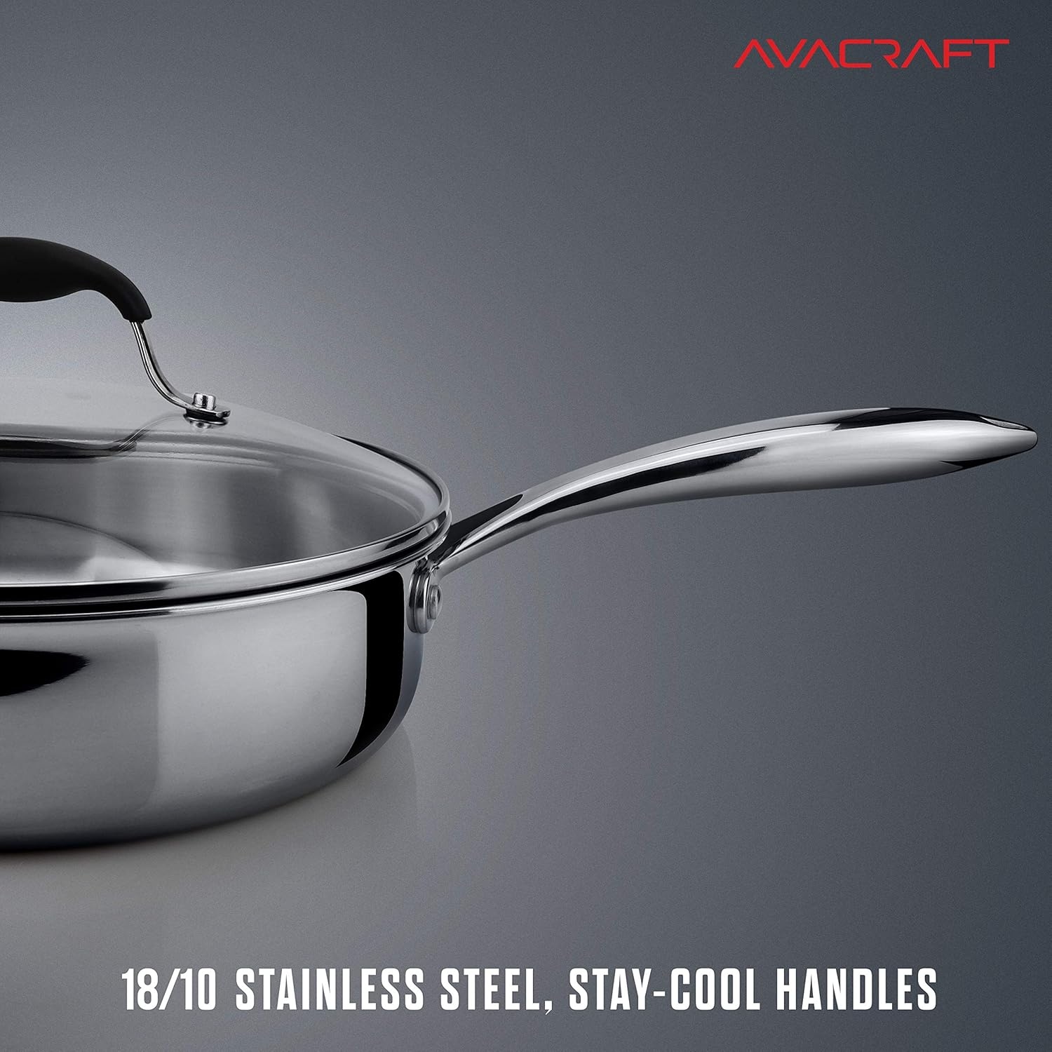 image:imageAVACRAFT 8 Inch TriPly Stainless Steel Frying Pan with Lid Side Spouts Induction Pan Versatile Stainless Steel Skillet Fry Pan in our Pots and Pans TriPly Stainless Steel 8 InchStainless Steel