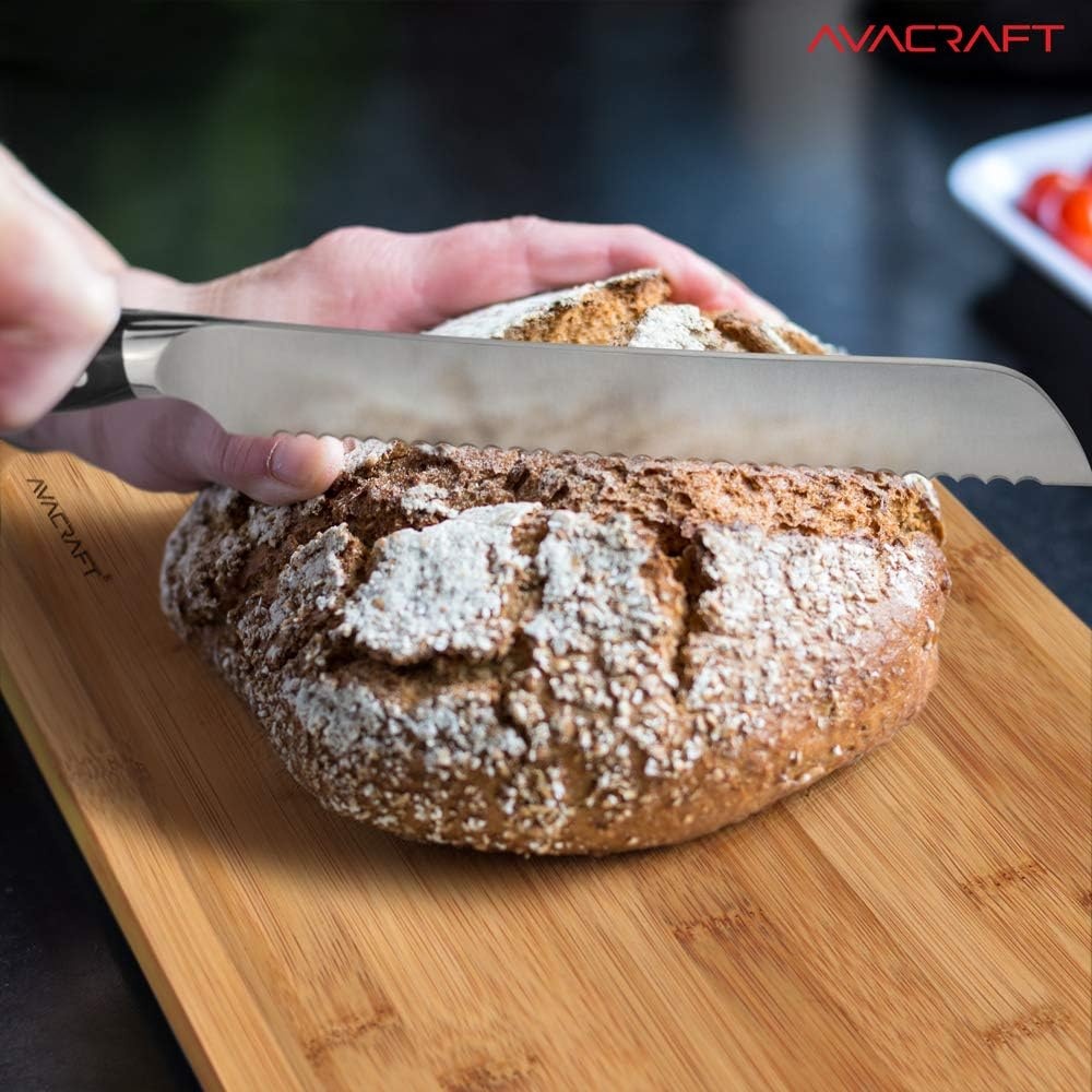 image:imageAVACRAFT Bread Knife High Carbon German 14116 Stainless Steel Serrated Knife Cake Knife Cake Slicer Ergonomic Wood Handle Razor Sharp 8 inch with Custom Storage Cover
