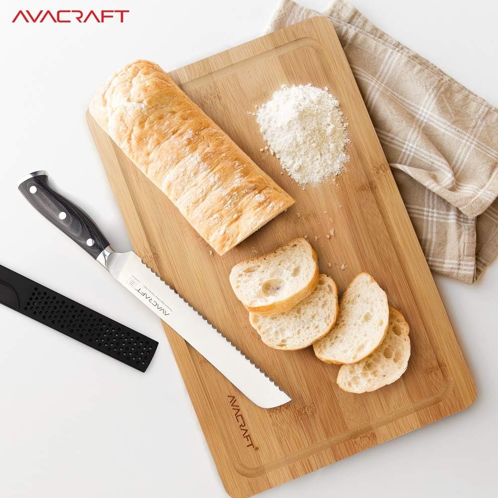 image:imageAVACRAFT Bread Knife High Carbon German 14116 Stainless Steel Serrated Knife Cake Knife Cake Slicer Ergonomic Wood Handle Razor Sharp 8 inch with Custom Storage Cover