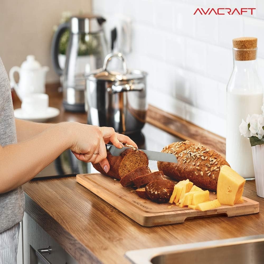 image:imageAVACRAFT Bread Knife High Carbon German 14116 Stainless Steel Serrated Knife Cake Knife Cake Slicer Ergonomic Wood Handle Razor Sharp 8 inch with Custom Storage Cover