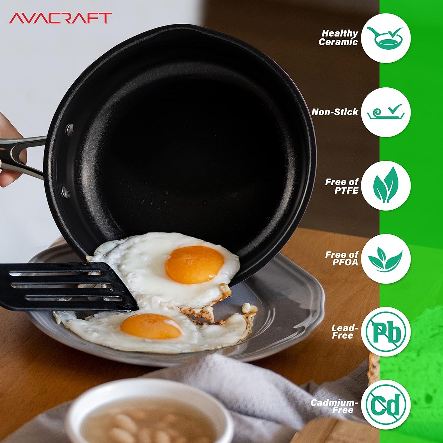 image:imageAVACRAFT Ceramic Nonstick Frying Pan with Lid Egg Pan Ceramic Nonstick Skillet 100 PFOA PTFE Toxins Free Cooking Pan Best Ceramic Pans for Cooking 10 Inch NonStick Frying Pan8 Inch NonStick Frying Pan