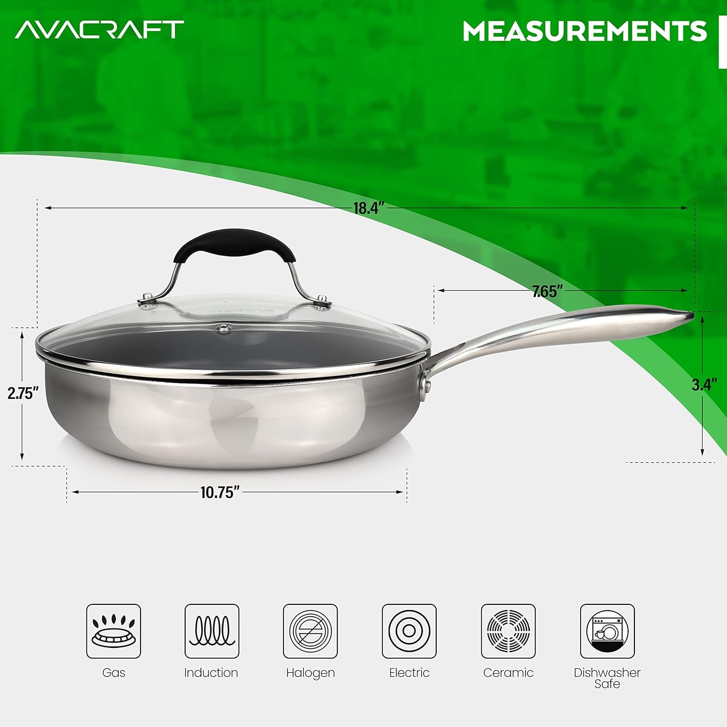 image:imageAVACRAFT Ceramic Nonstick Frying Pan with Lid Egg Pan Ceramic Nonstick Skillet 100 PFOA PTFE Toxins Free Cooking Pan Best Ceramic Pans for Cooking 10 Inch NonStick Frying Pan10 Inch NonStick Frying Pan