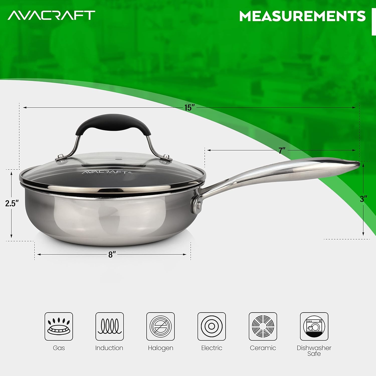 image:imageAVACRAFT Ceramic Nonstick Frying Pan with Lid Egg Pan Ceramic Nonstick Skillet 100 PFOA PTFE Toxins Free Cooking Pan Best Ceramic Pans for Cooking 10 Inch NonStick Frying Pan8 Inch NonStick Frying Pan