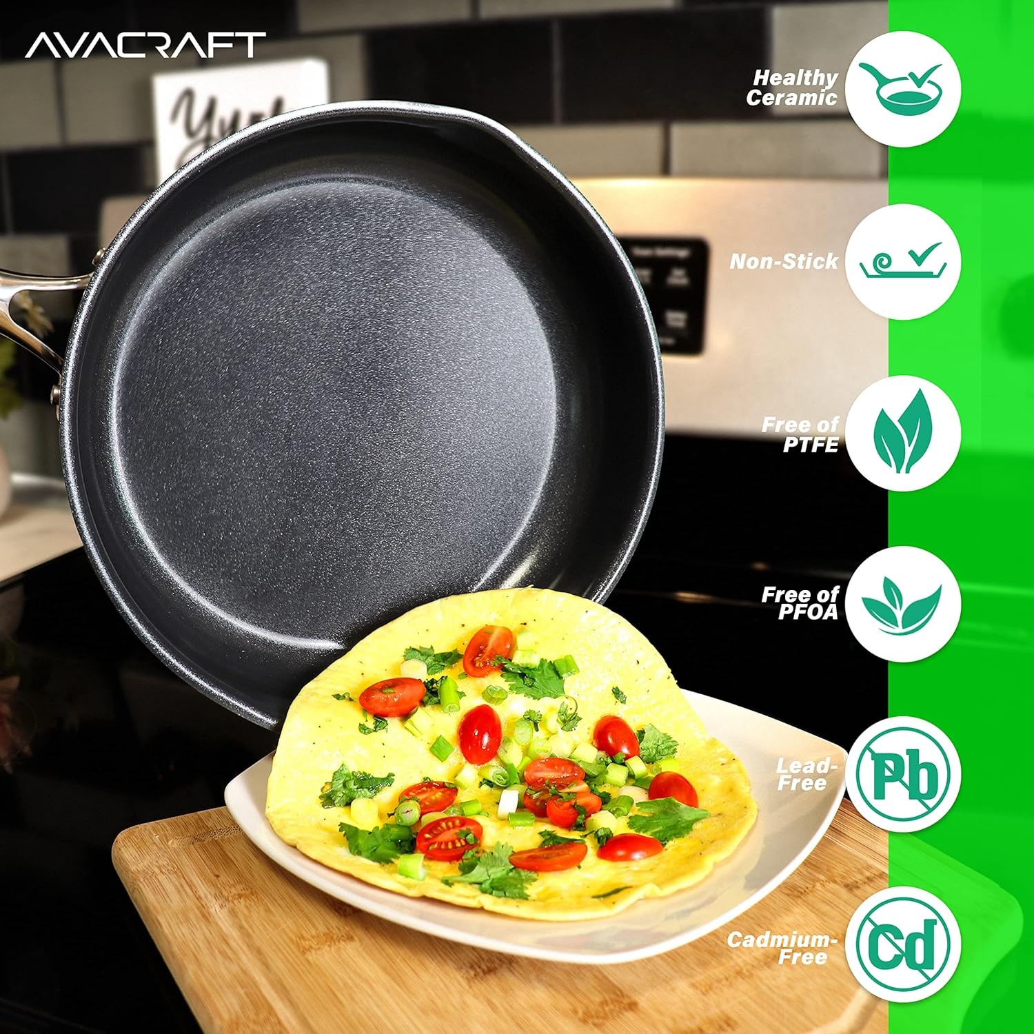 image:imageAVACRAFT Ceramic Nonstick Frying Pan with Lid Egg Pan Ceramic Nonstick Skillet 100 PFOA PTFE Toxins Free Cooking Pan Best Ceramic Pans for Cooking 10 Inch NonStick Frying Pan10 Inch NonStick Frying Pan