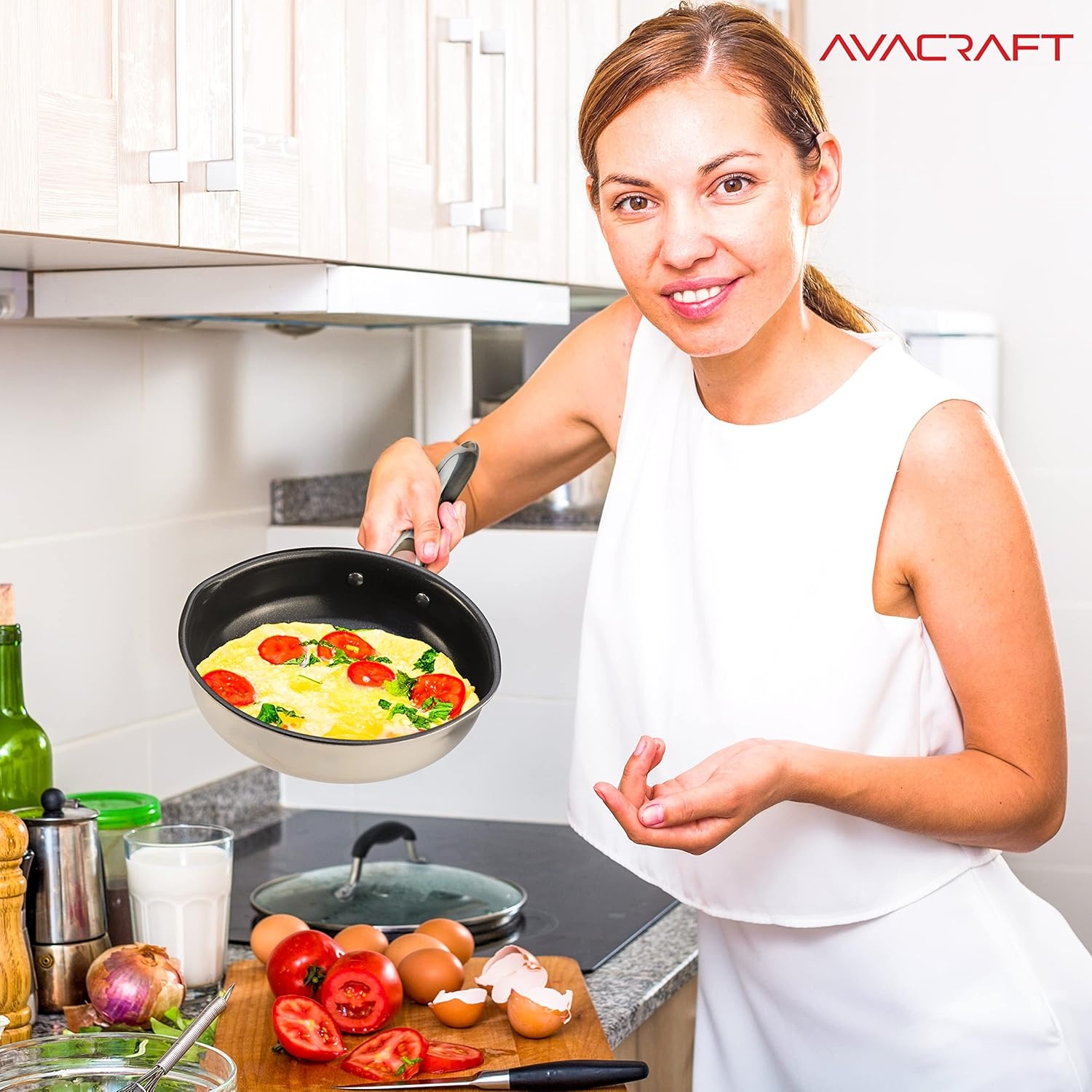 image:imageAVACRAFT Ceramic Nonstick Frying Pan with Lid Egg Pan Ceramic Nonstick Skillet 100 PFOA PTFE Toxins Free Cooking Pan Best Ceramic Pans for Cooking 10 Inch NonStick Frying Pan8 Inch NonStick Frying Pan