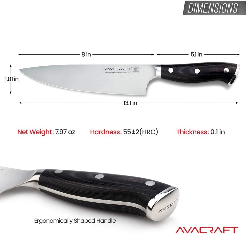 image:imageAVACRAFT Chefs Knife Kitchen Vegetable Knife Meat Knife German 14116 High Carbon Stainless Steel Ergonomic Wooden Handle Knife with Custom Storage Case 8 Chefs Knife