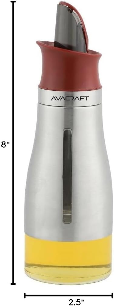 image:imageAVACRAFT Glass Oil Dispenser with Stainless Steel Cover Modern Olive Oil Dispenser Bottle Easy Refill and Cleaning Automatic Open Close Pouring Spout 10 Oz OC2