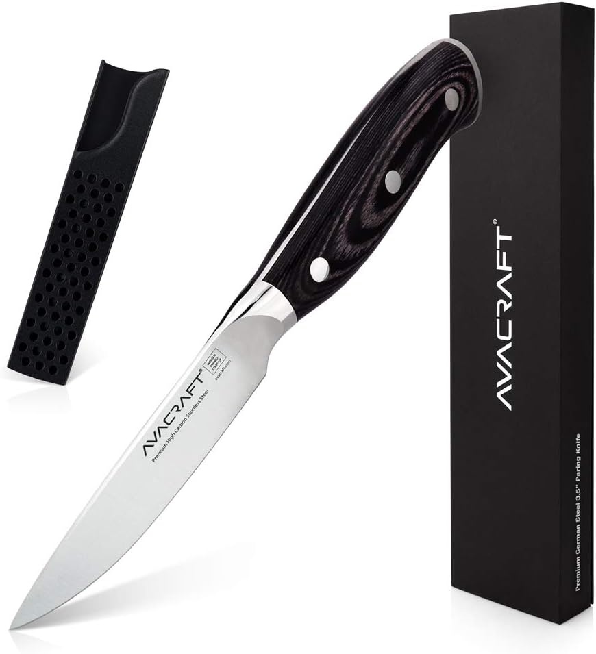 image:imageAVACRAFT Kitchen Paring Knife High Carbon German 14116 Stainless Steel Knife Cutting Chopping Carving Knife Ergonomic Wooden Handle 35 inch knife with Custom Storage Case