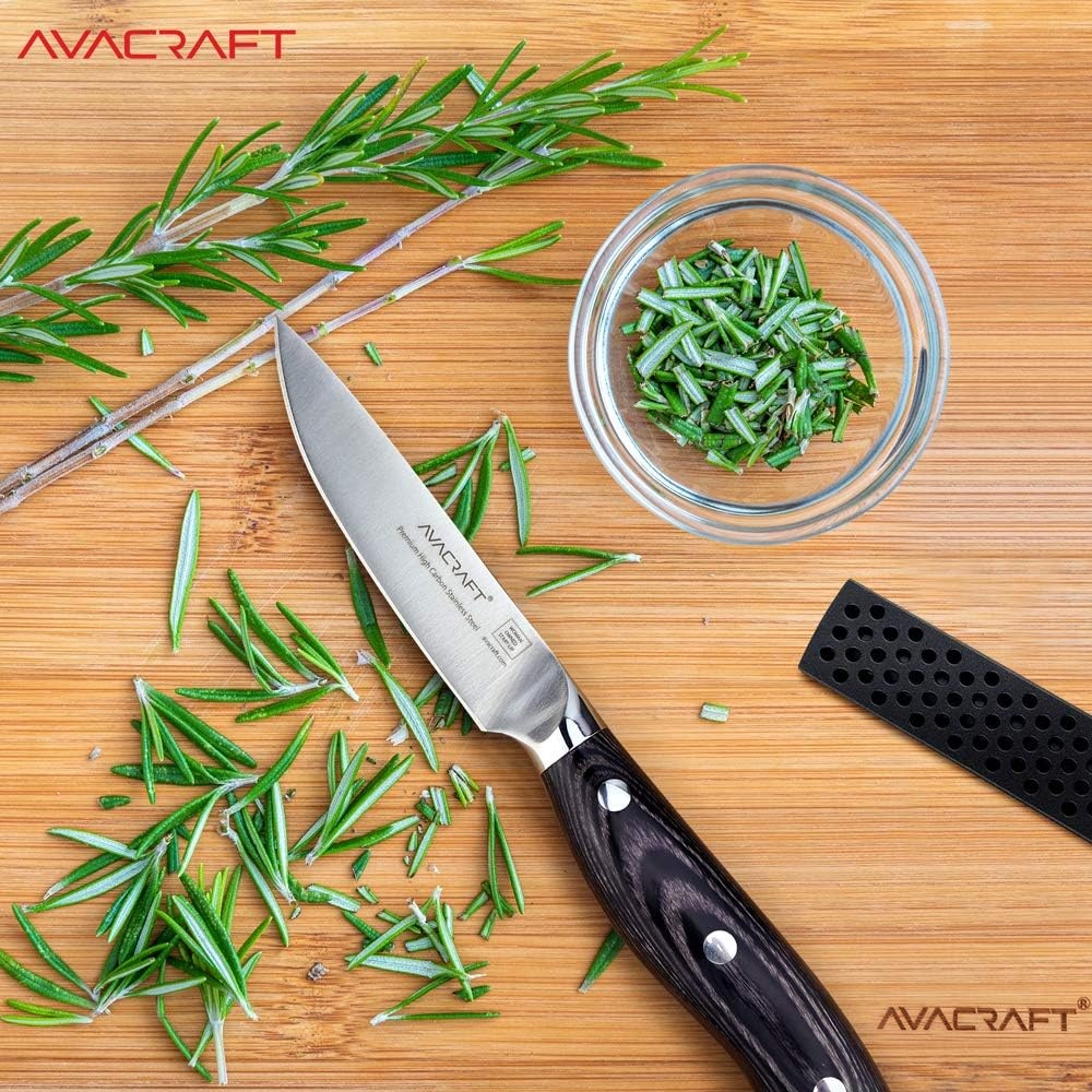 image:imageAVACRAFT Kitchen Paring Knife High Carbon German 14116 Stainless Steel Knife Cutting Chopping Carving Knife Ergonomic Wooden Handle 35 inch knife with Custom Storage Case