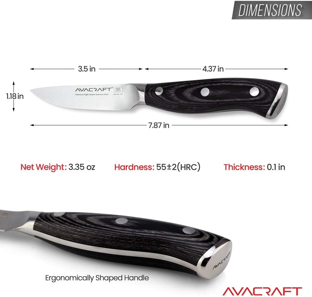 image:imageAVACRAFT Kitchen Paring Knife High Carbon German 14116 Stainless Steel Knife Cutting Chopping Carving Knife Ergonomic Wooden Handle 35 inch knife with Custom Storage Case