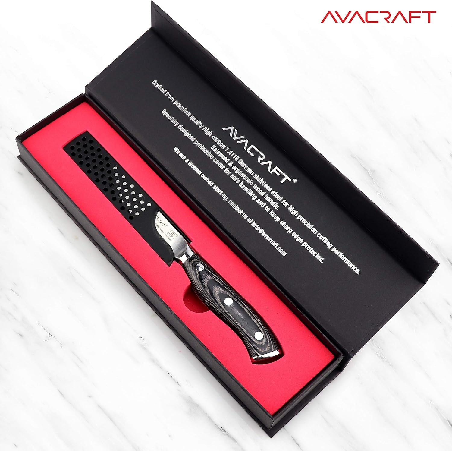image:imageAVACRAFT Kitchen Paring Knife High Carbon German 14116 Stainless Steel Knife Cutting Chopping Carving Knife Ergonomic Wooden Handle 35 inch knife with Custom Storage Case