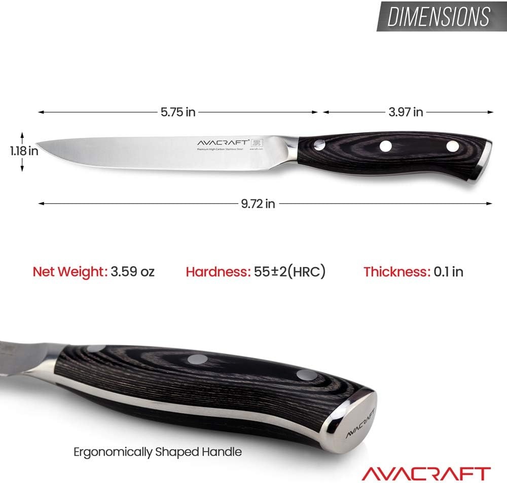 image:imageAVACRAFT Kitchen Utility Knife High Carbon German 14116 Stainless Steel Cutting Chopping Carving Knife Ergonomic Wooden Handle Razor Sharp 5inch Knife with Custom Storage Case