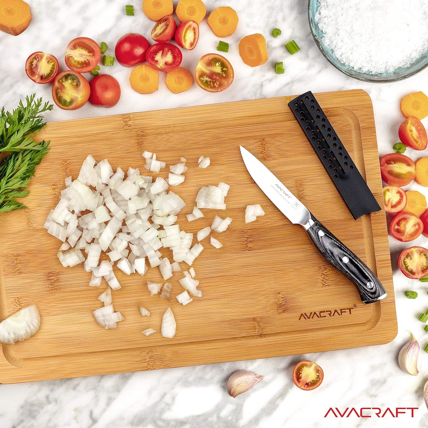 image:imageAVACRAFT Large Organic Bamboo Cutting Board Large Cutting Board for kitchen Best Chopping Board for Vegetables Meat Cheese Butcher Block Ideal Cutting Boards for Kitchen 16X10 Rectangular
