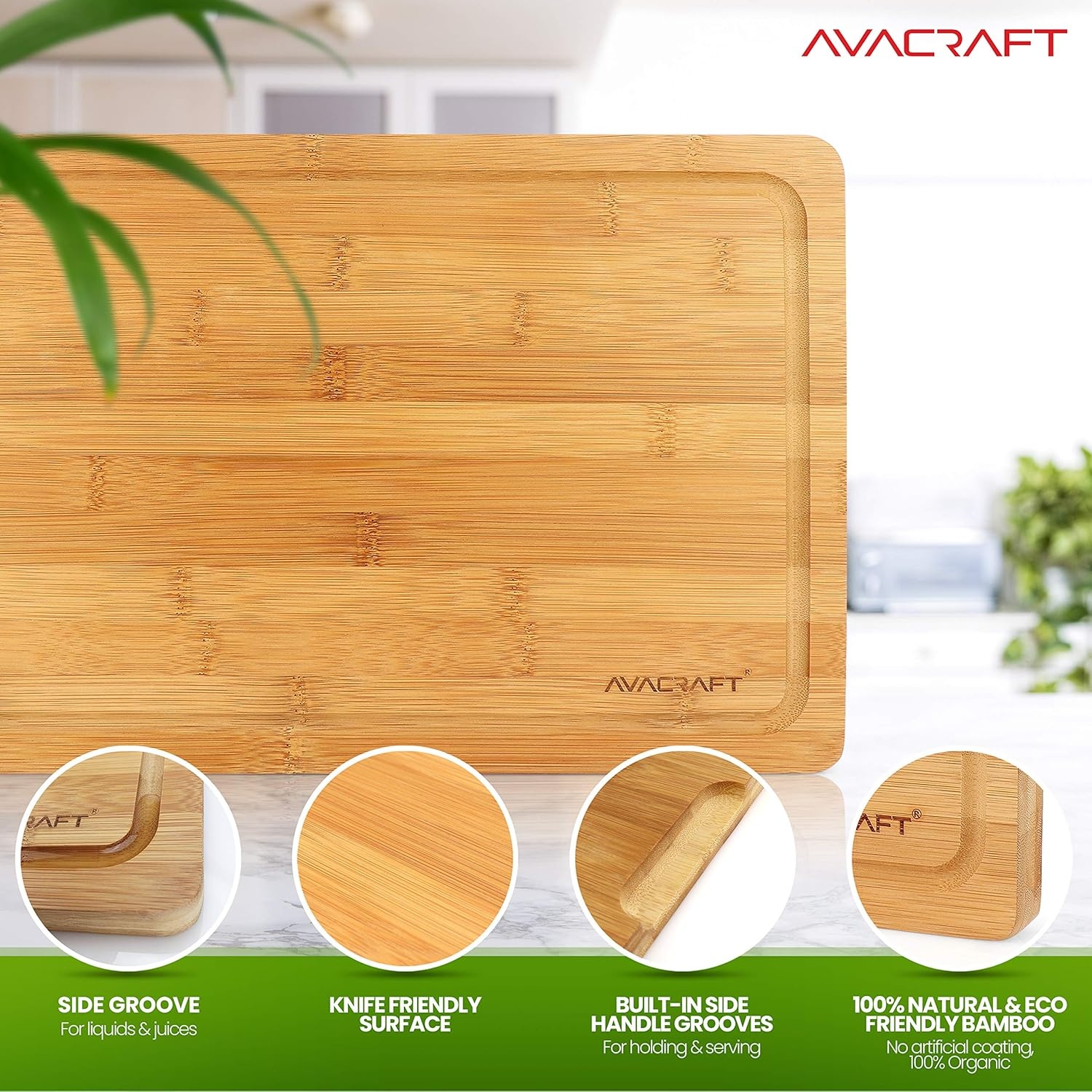 image:imageAVACRAFT Large Organic Bamboo Cutting Board Large Cutting Board for kitchen Best Chopping Board for Vegetables Meat Cheese Butcher Block Ideal Cutting Boards for Kitchen 16X10 Rectangular