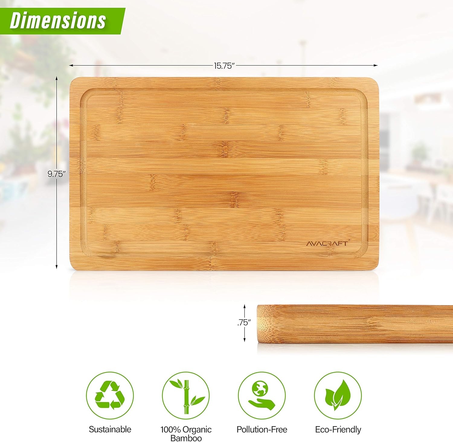 image:imageAVACRAFT Large Organic Bamboo Cutting Board Large Cutting Board for kitchen Best Chopping Board for Vegetables Meat Cheese Butcher Block Ideal Cutting Boards for Kitchen 16X10 Rectangular