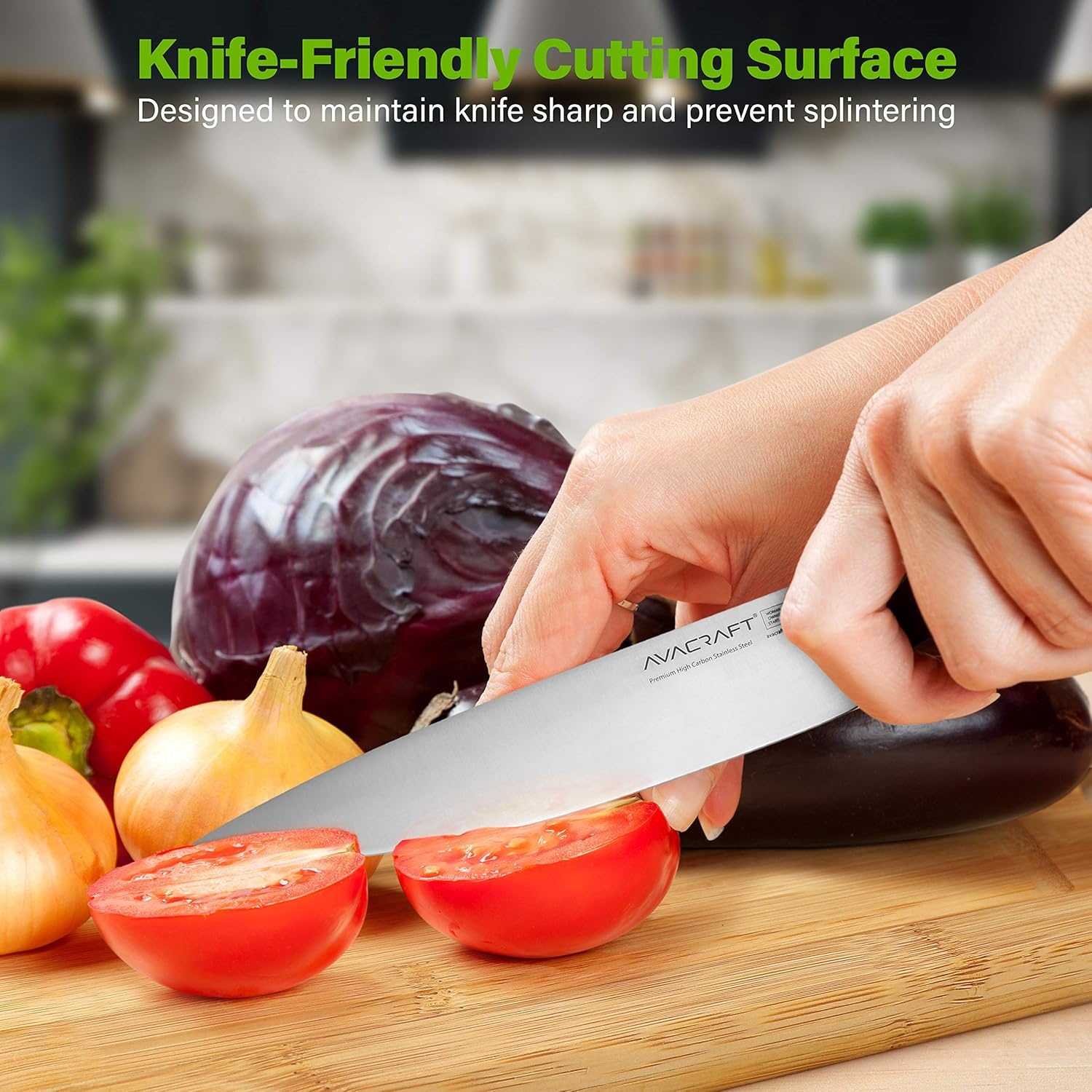 image:imageAVACRAFT Organic Bamboo Cutting Board with Handle Wood Serving Board with Handle Ideal Cutting Board for kitchen Best Chopping Board for Vegetables Meat Cheese Butcher Block 17X12 with Handle