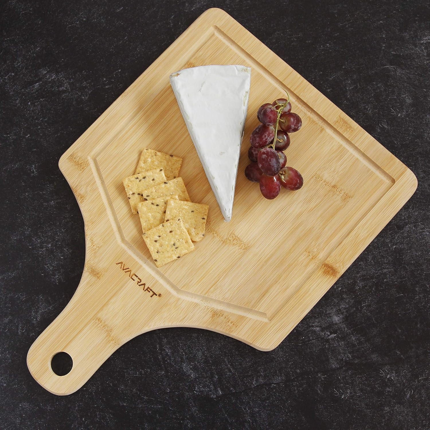 image:imageAVACRAFT Organic Bamboo Cutting Board with Handle Wood Serving Board with Handle Ideal Cutting Board for kitchen Best Chopping Board for Vegetables Meat Cheese Butcher Block 17X12 with Handle