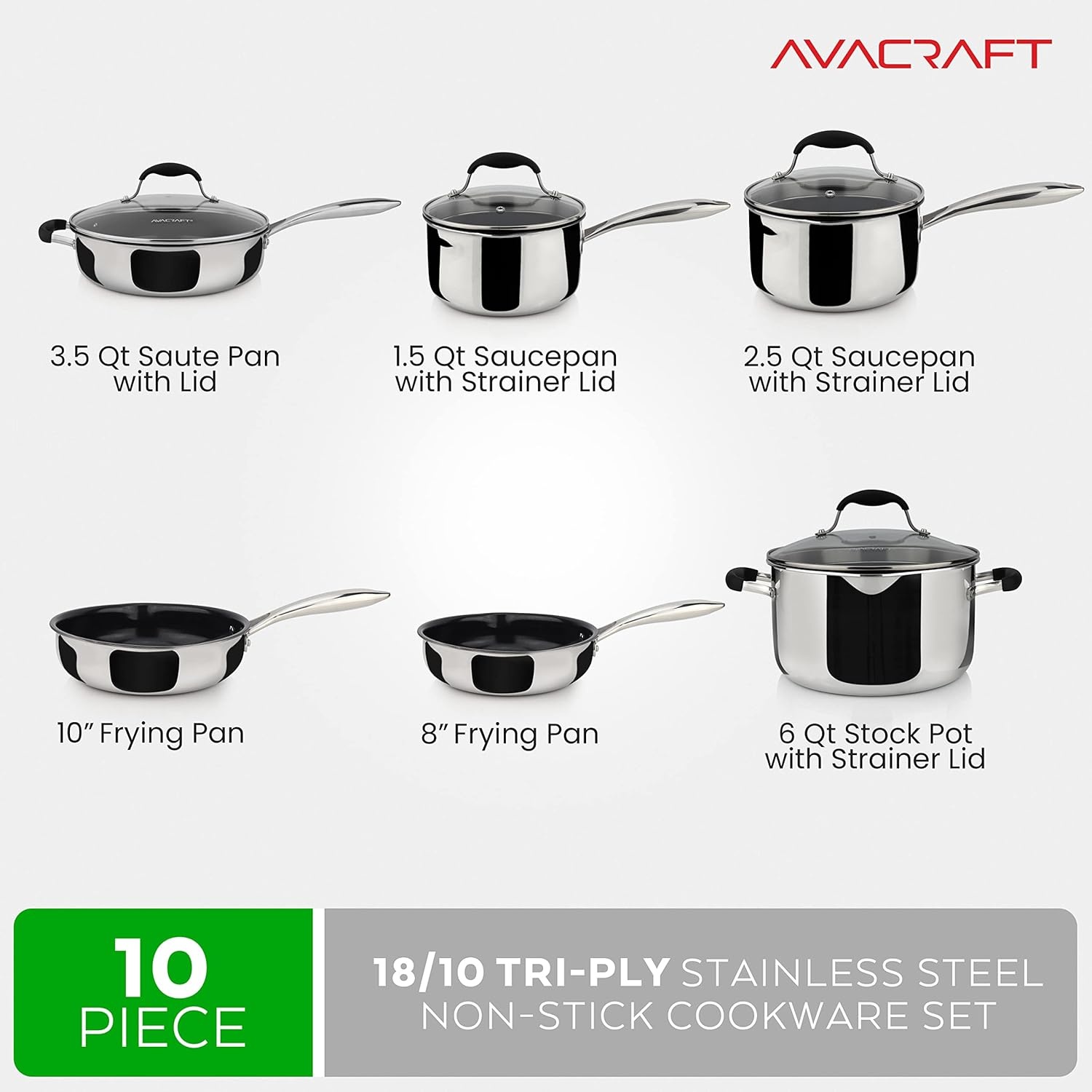 image:imageAVACRAFT Premium Ceramic Non Stick Cookware Set 100 PFOA PTFE Toxin Free Best Nonstick Pots and Pans Set MultiPly Body Ceramic Pan Set 10Piece Sets