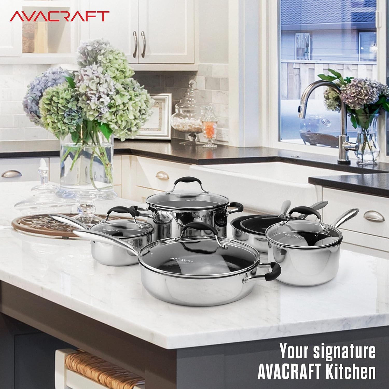 image:imageAVACRAFT Premium Ceramic Non Stick Cookware Set 100 PFOA PTFE Toxin Free Best Nonstick Pots and Pans Set MultiPly Body Ceramic Pan Set 10Piece Sets