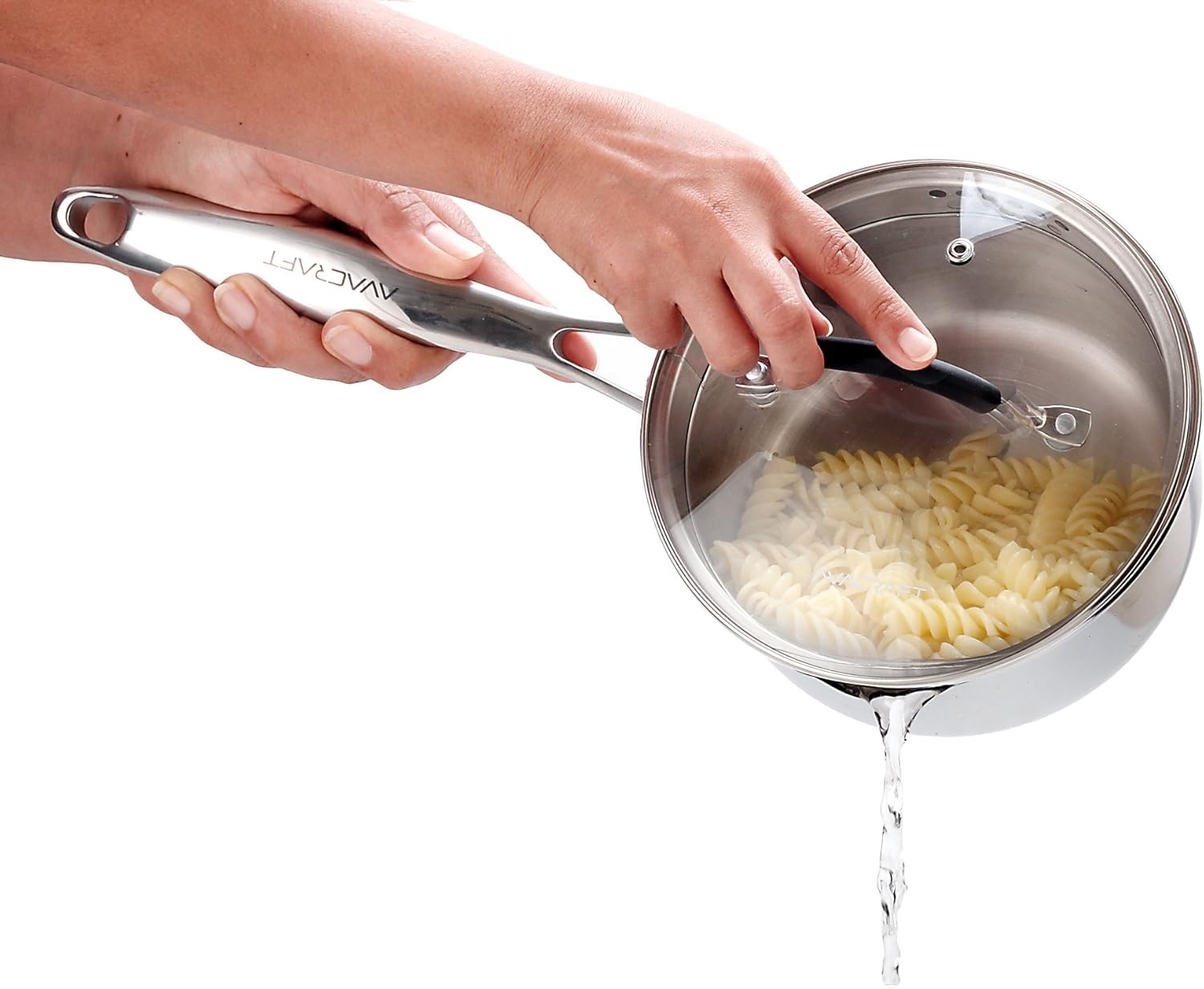 image:imageAVACRAFT Stainless Steel Saucepan with Glass Strainer Lid Two Side Spouts for Easy Pour with Ergonomic Handle Multipurpose Sauce Pot 5Ply Capsule Bottom 35 Quart5ply Capsule Bottom