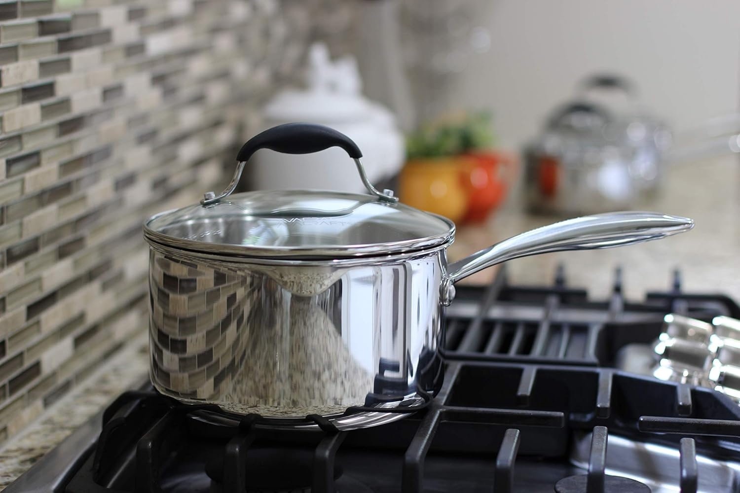 image:imageAVACRAFT TriPly Stainless Steel Saucepan with Glass Strainer Lid Two Side Spouts Ergonomic Handle Multipurpose Sauce Pan with Lid Sauce Pot Cooking Pot TriPly Full Body 25 QuartTriPly Full Body