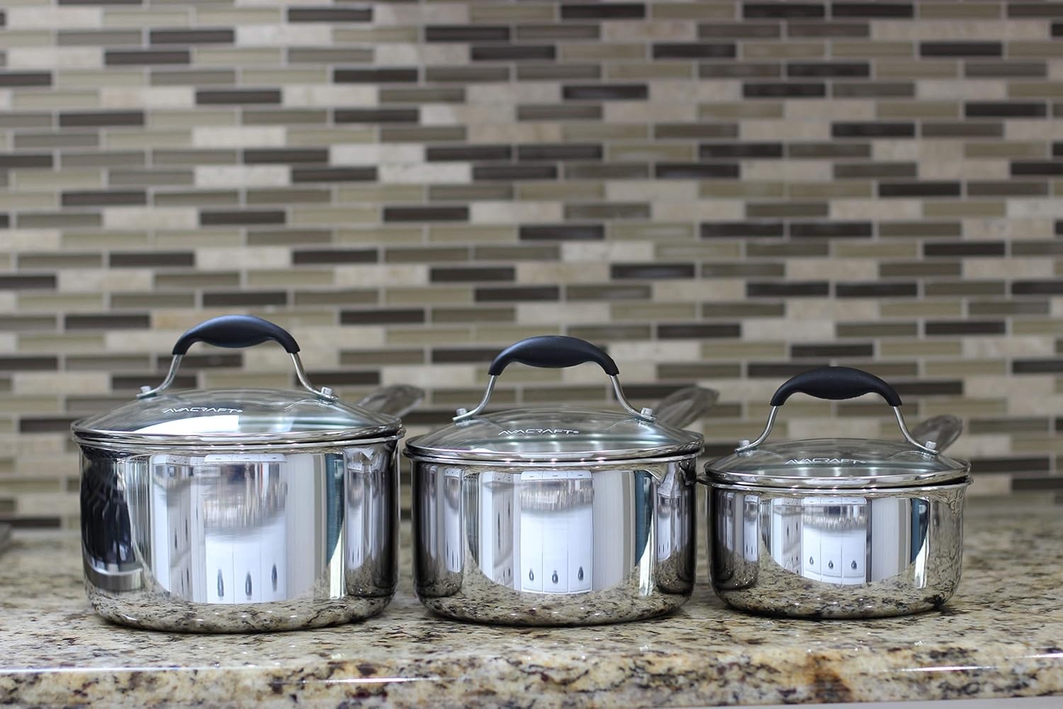 image:imageAVACRAFT TriPly Stainless Steel Saucepan with Glass Strainer Lid Two Side Spouts Ergonomic Handle Multipurpose Sauce Pan with Lid Sauce Pot Cooking Pot TriPly Full Body 25 QuartTriPly Full Body