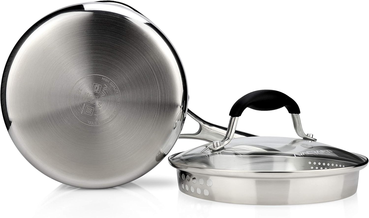 image:imageAVACRAFT TriPly Stainless Steel Saucepan with Glass Strainer Lid Two Side Spouts Ergonomic Handle Multipurpose Sauce Pan with Lid Sauce Pot Cooking Pot TriPly Full Body 25 QuartTriPly Full Body