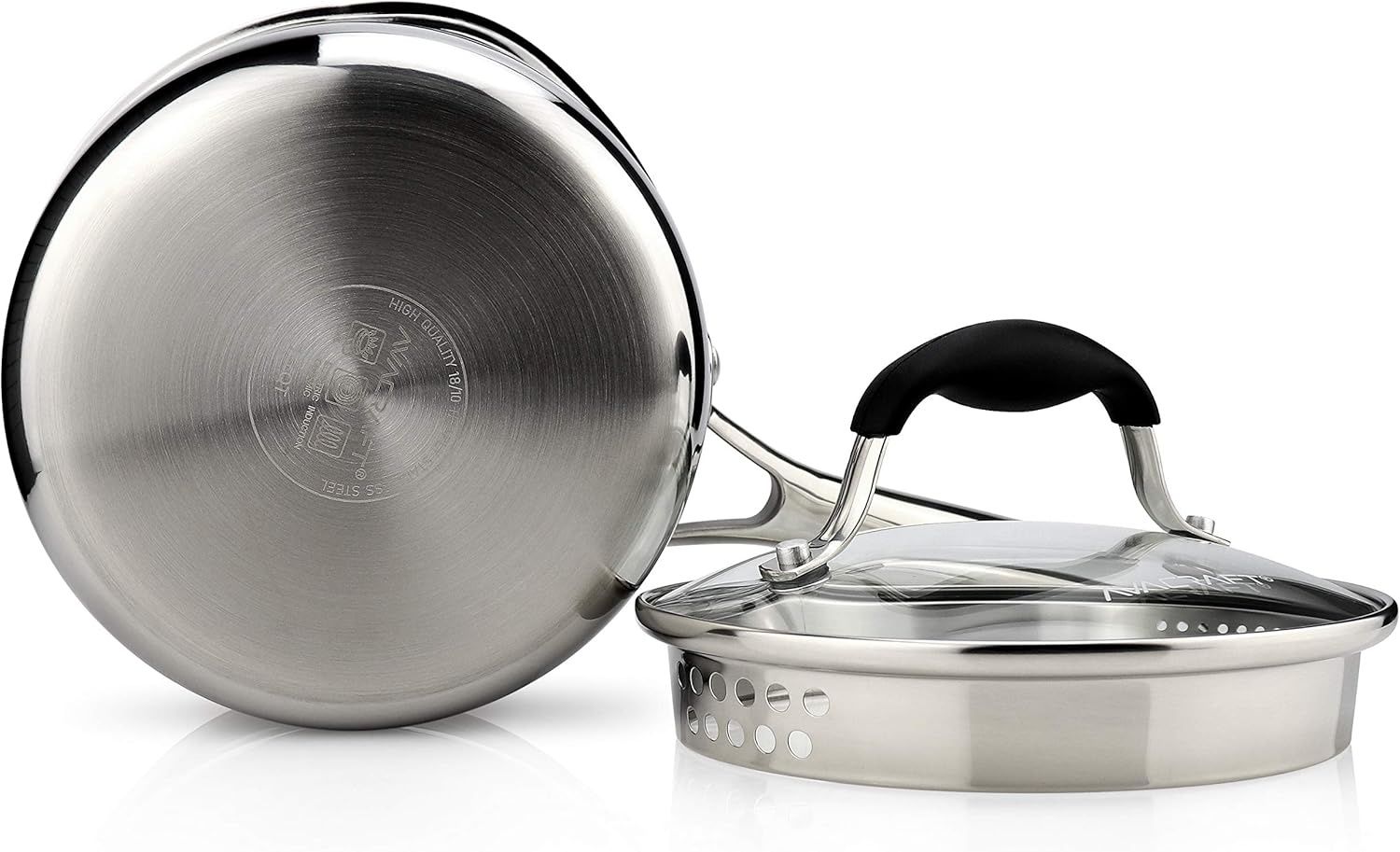 image:imageAVACRAFT TriPly Stainless Steel Saucepan with Glass Strainer Lid Two Side Spouts Ergonomic Handle Multipurpose Sauce Pan with Lid Sauce Pot Cooking Pot TriPly Full Body 25 QuartTriPly Full Body