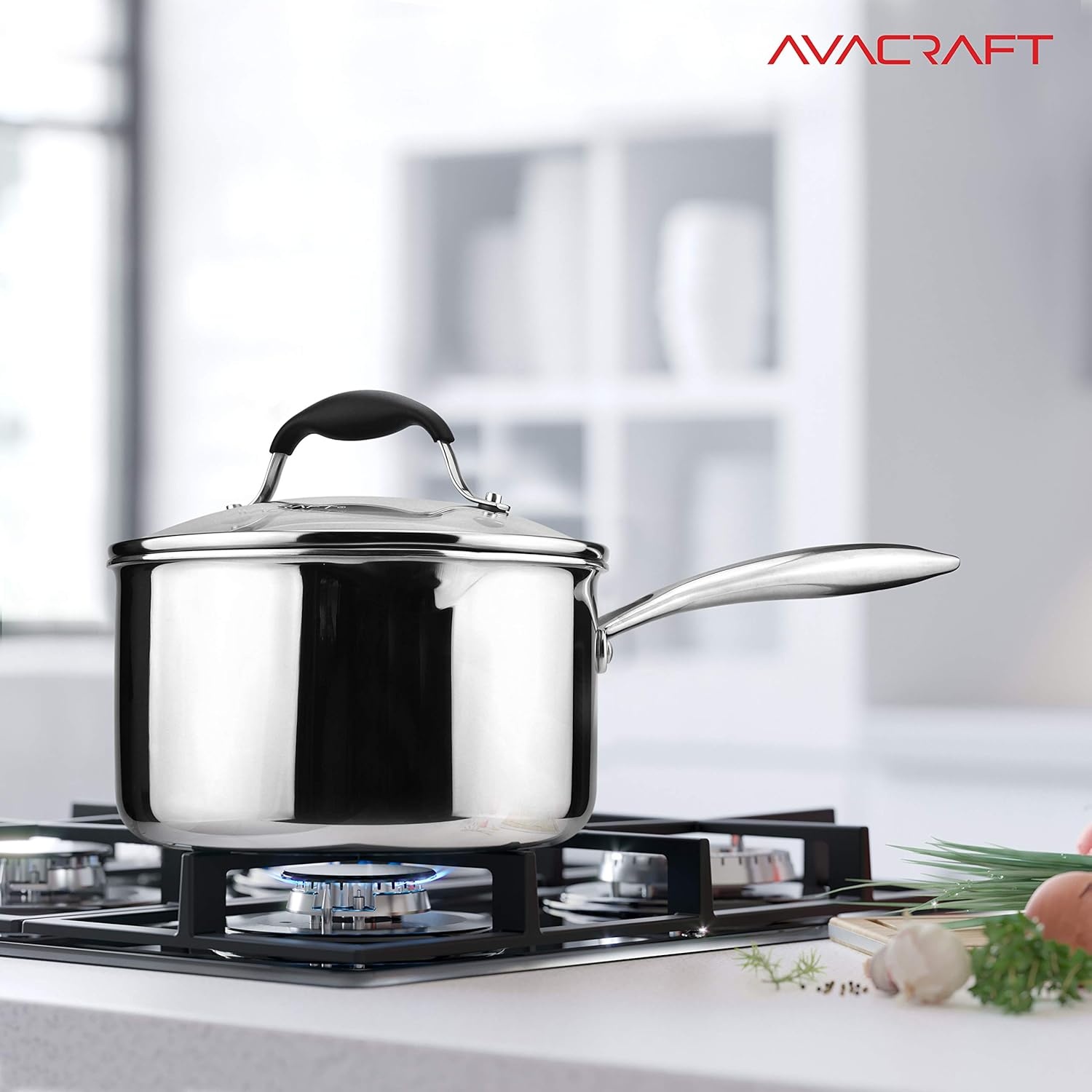 image:imageAVACRAFT TriPly Stainless Steel Saucepan with Glass Strainer Lid Two Side Spouts Ergonomic Handle Multipurpose Sauce Pan with Lid Sauce Pot Cooking Pot TriPly Full Body 25 QuartTriPly Full Body