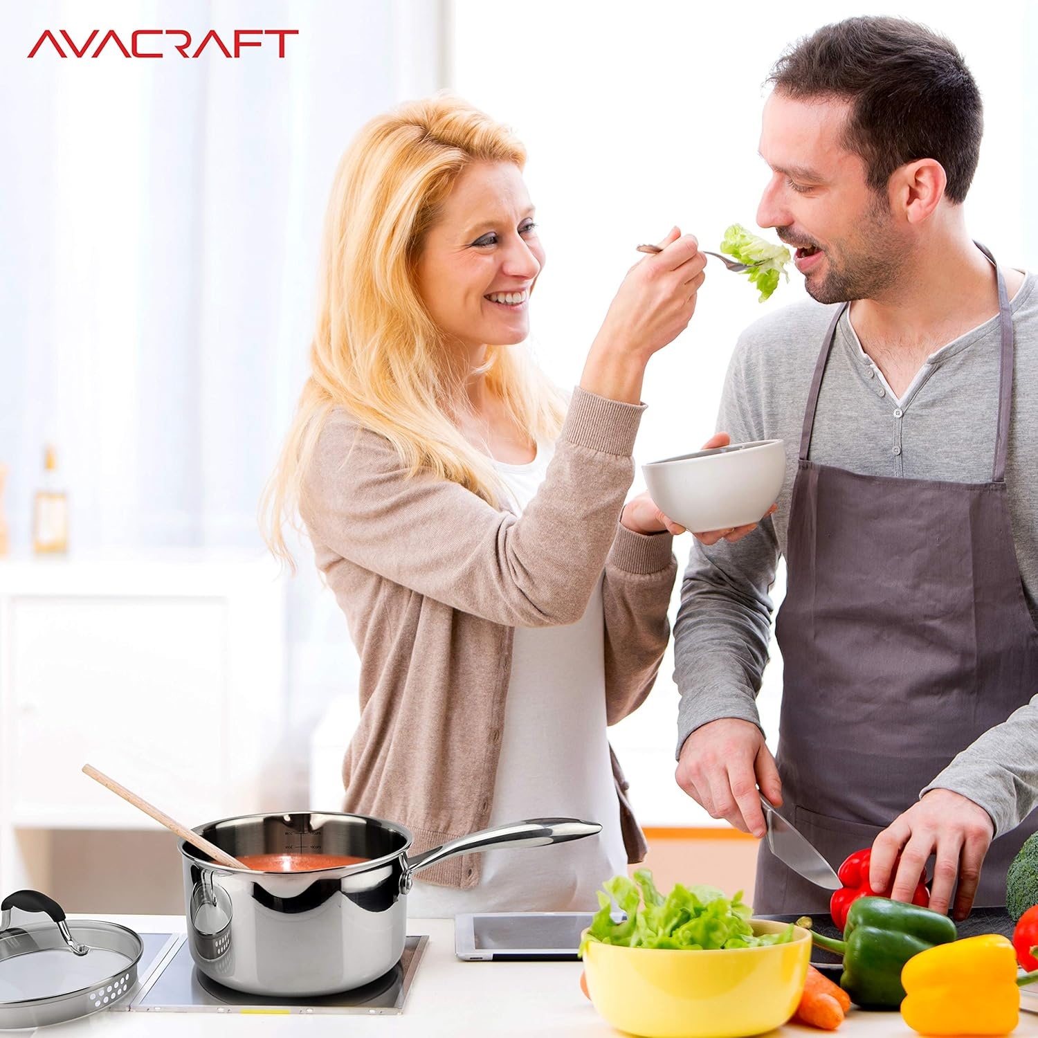 image:imageAVACRAFT TriPly Stainless Steel Saucepan with Glass Strainer Lid Two Side Spouts Ergonomic Handle Multipurpose Sauce Pan with Lid Sauce Pot Cooking Pot TriPly Full Body 25 QuartTriPly Full Body