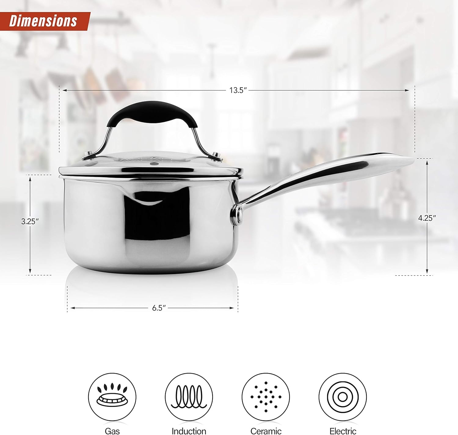 image:imageAVACRAFT TriPly Stainless Steel Saucepan with Glass Strainer Lid Two Side Spouts Ergonomic Handle Multipurpose Sauce Pan with Lid Sauce Pot Cooking Pot TriPly Full Body 25 QuartTriPly Full Body