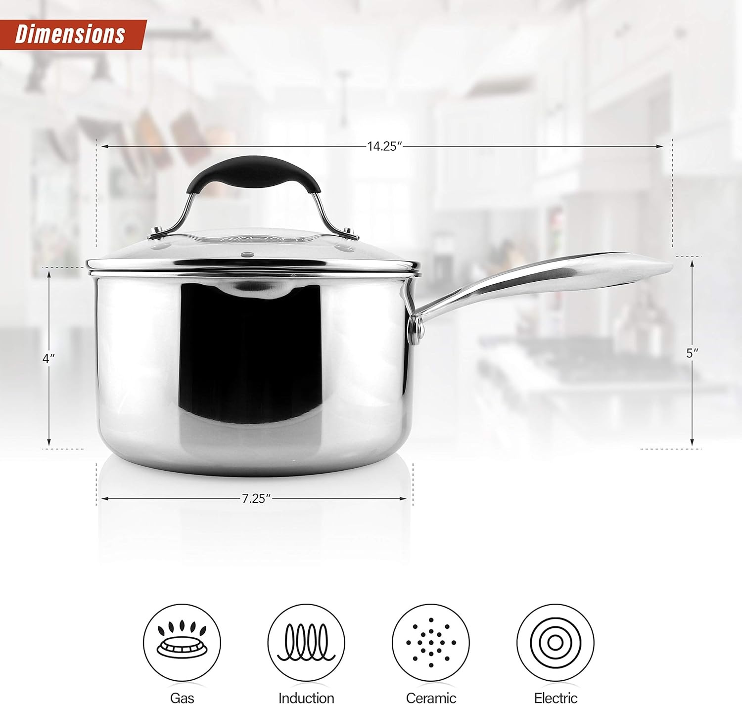 image:imageAVACRAFT TriPly Stainless Steel Saucepan with Glass Strainer Lid Two Side Spouts Ergonomic Handle Multipurpose Sauce Pan with Lid Sauce Pot Cooking Pot TriPly Full Body 25 QuartTriPly Full Body