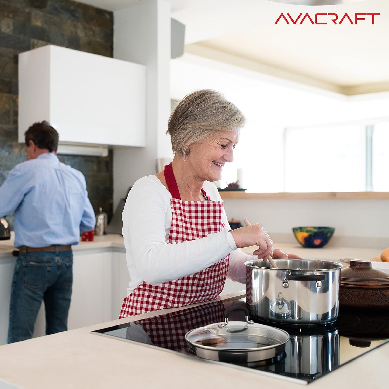 image:imageAVACRAFT TriPly Stainless Steel Stockpot with Glass Strainer Lid Side Spouts 6 Quart Pot Multipurpose Stock Pot Sauce Pot TriPly Full Body 6QT5ply Capsule Bottom