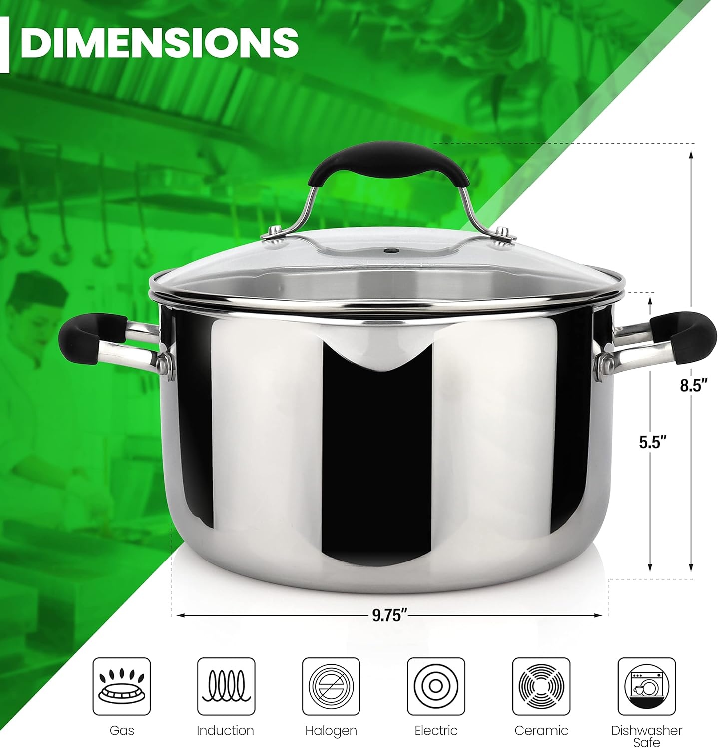 image:imageAVACRAFT TriPly Stainless Steel Stockpot with Glass Strainer Lid Side Spouts 6 Quart Pot Multipurpose Stock Pot Sauce Pot TriPly Full Body 6QTStainless Steel